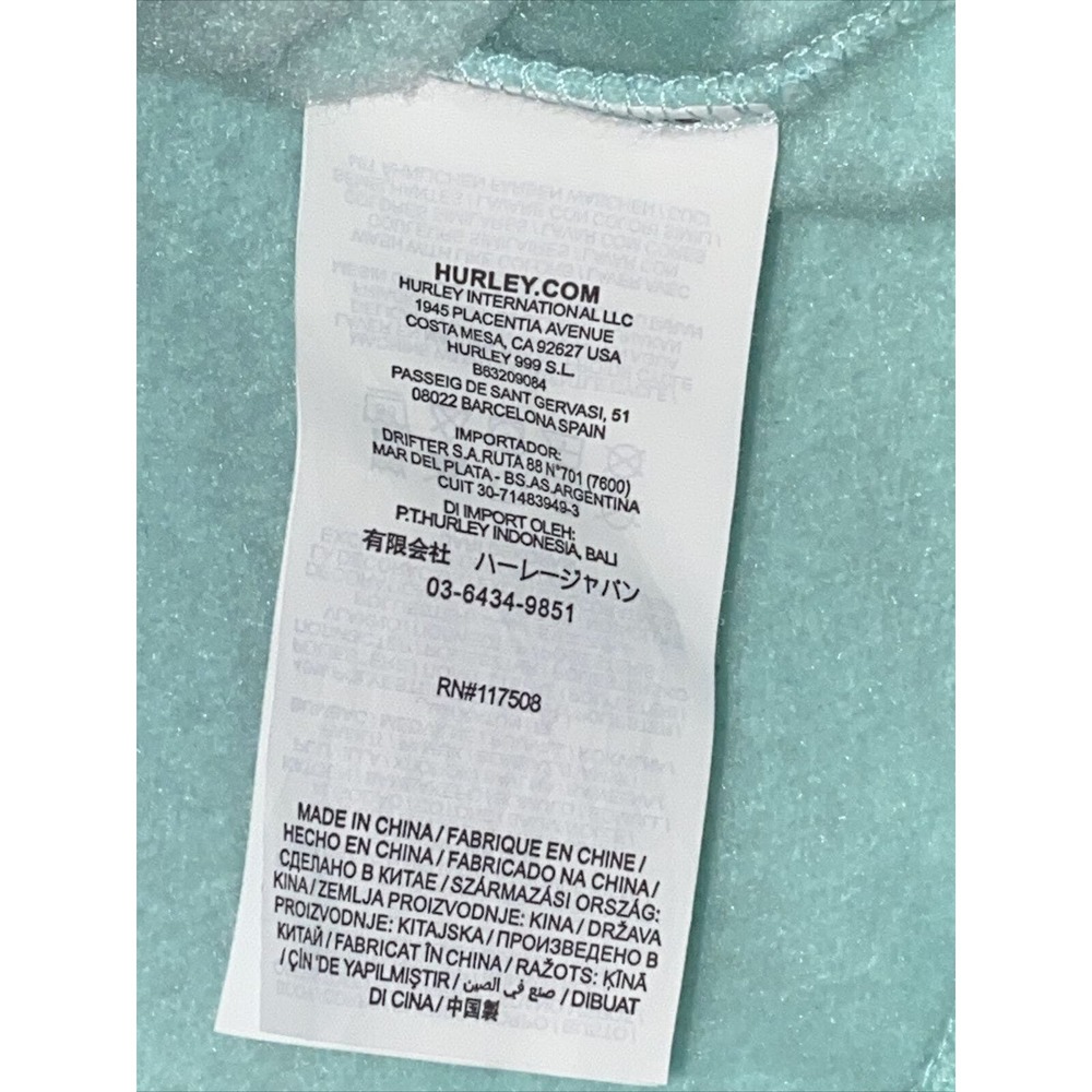 RARE Hurley Worldwide Hoodie Surf & Enjoy‎ Est. 999 Sweatshirt Sea Green Palm - Picture 8 of 8